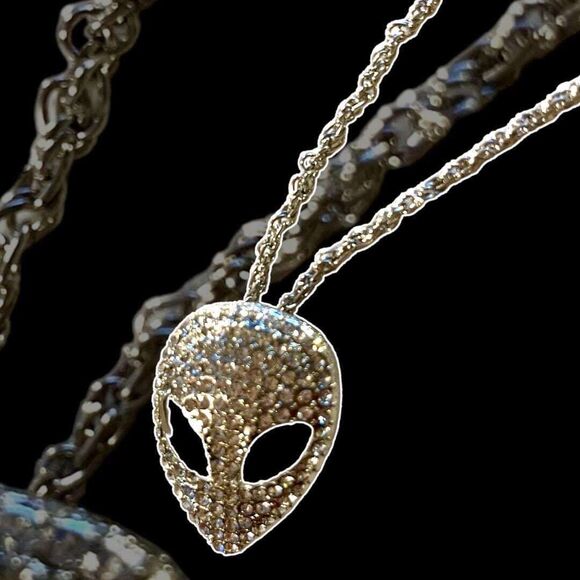 Cosmic Bling Rhinestone Alien Pendant Necklace - Picture 3 of 6